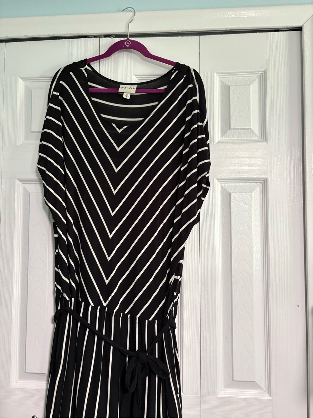 Black & White Striped V-Neck Dress Size 2x